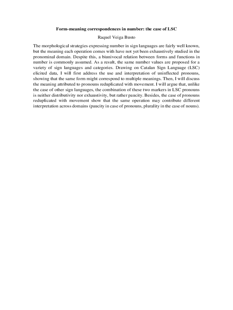 Fillable Online Formmeaning correspondences in number the case of LSC