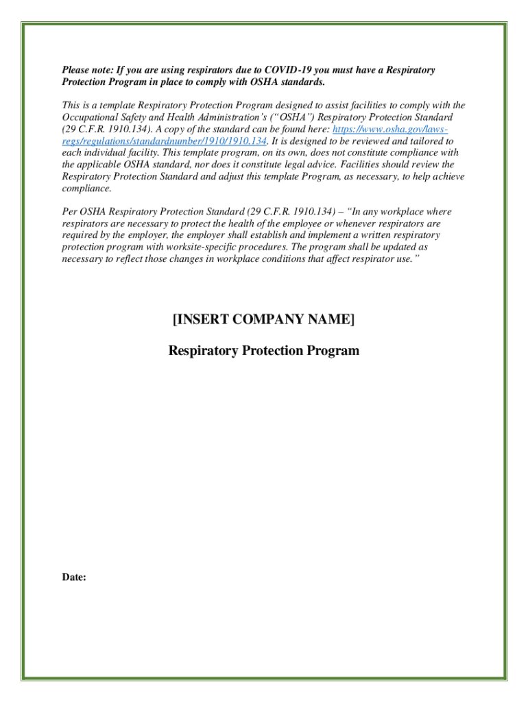 Fillable Online Hospital Respiratory Protection Program Toolkit Fax