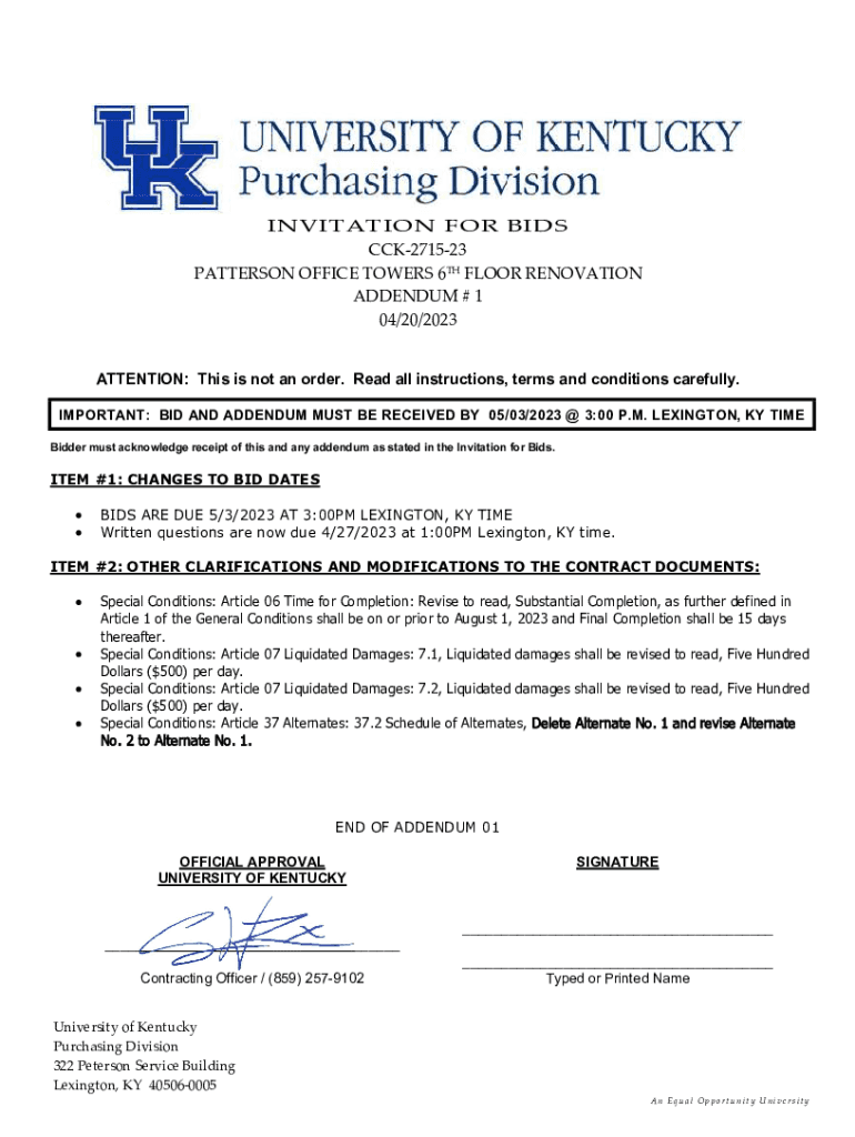 Fillable Online renovation project addendum Bids, RFP & Government