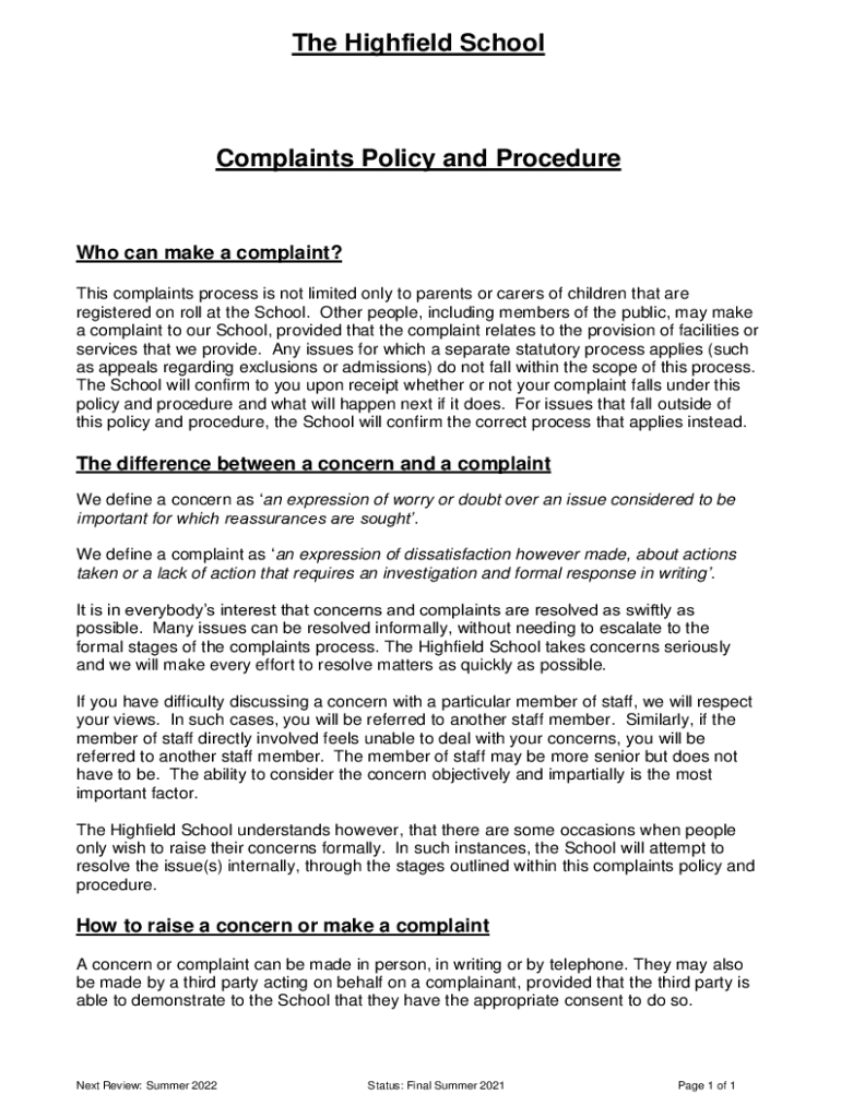 Fillable Online Lime Walk Primary School Complaints Procedure Fax