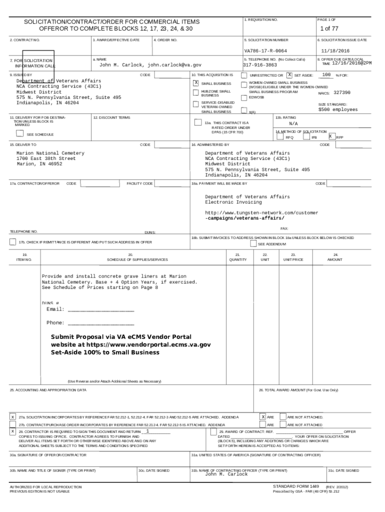 Solicitation/Contract/Order for Commercial Items Doc Template pdfFiller