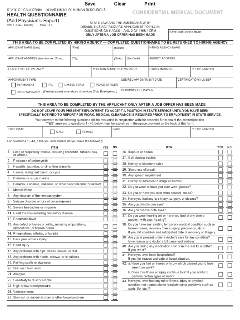 Health Questionnaire Preview on Page 1