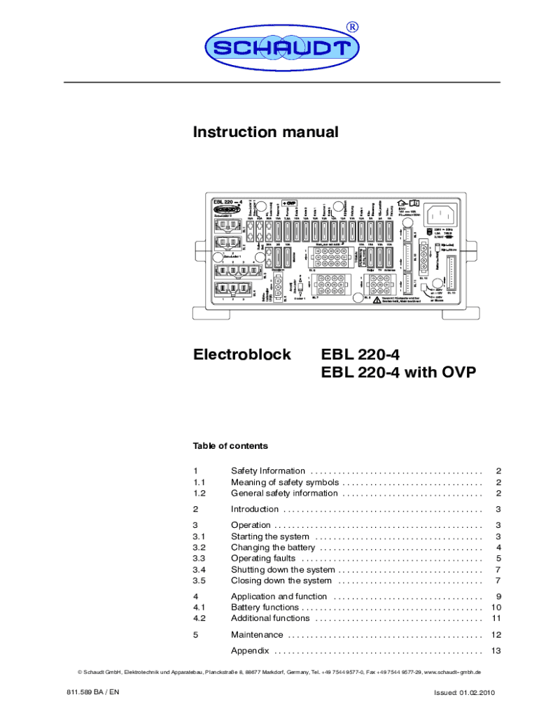 Fillable Online Instruction manual Electroblock EBL 2204 EBL 2204