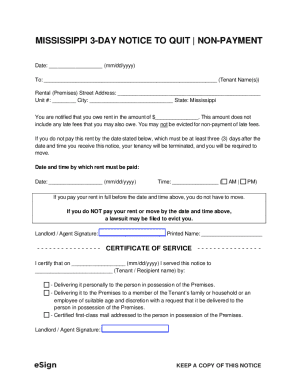 Fillable Online Mississippi 3-Day Notice to Quit for Non-Payment Fax ...