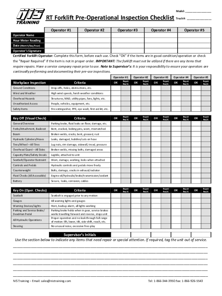 Fillable Online Truck Mounted Forklift PreOperation Inspection