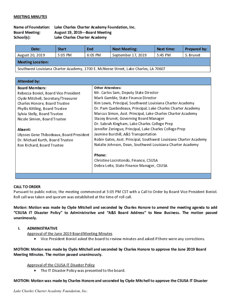 Fillable Online Lake Charles Charter Academy Foundation, Inc. Fax Email