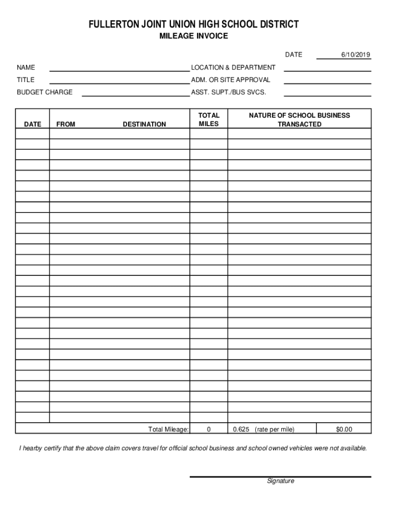 Fillable Online Mileage Form Fax Email Print pdfFiller