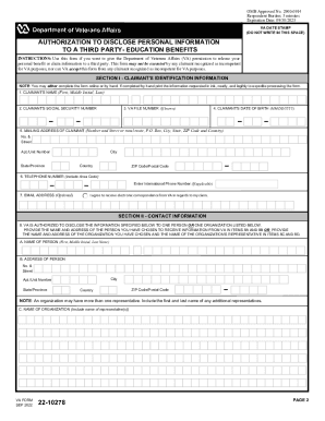 22-10278. Authorization to Disclose Personal Information to a Third Party -Education Benefits