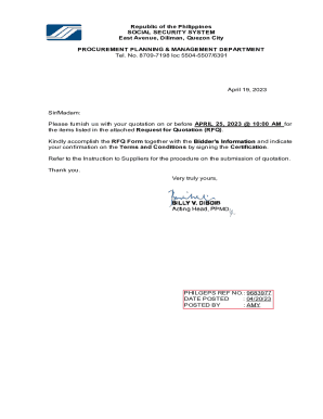 Please furnish us with your quotation on or before APRIL 25, 2023 10:00 AM for