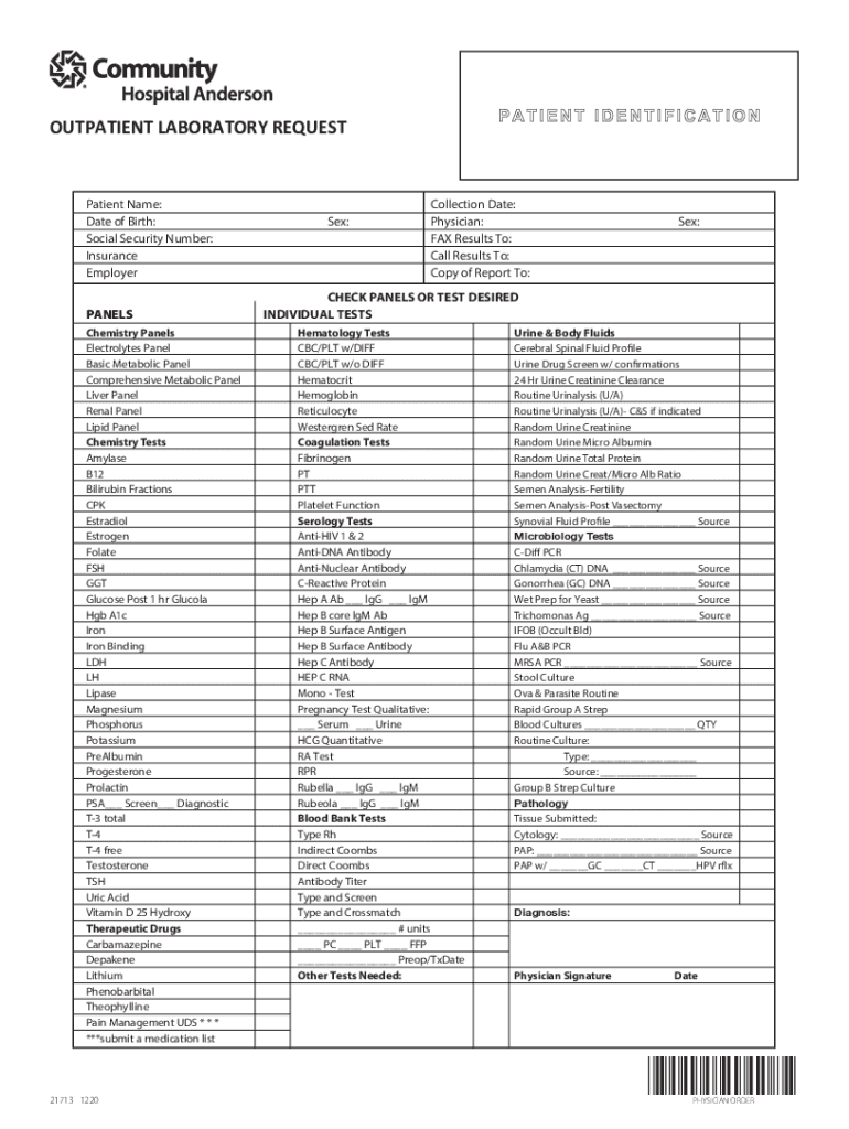 Fillable Online Outpatient Lab Request Fax Email Print - pdfFiller