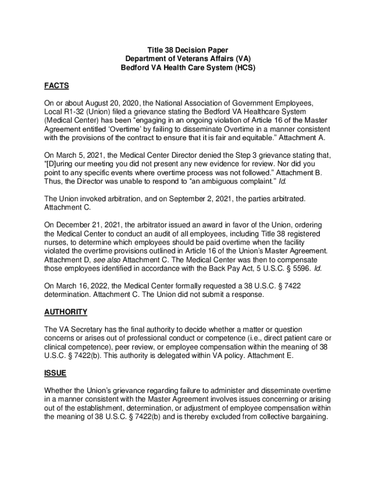 Fillable Online Title 38 Decision Paper, Department of Veterans Affairs