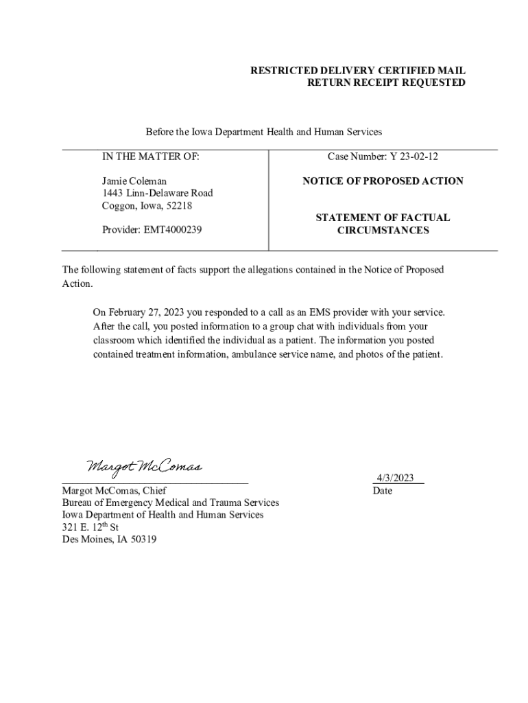 Fillable Online RESTRICTED DELIVERY CERTIFIED MAIL RETURN RECEIPT Fax Email Print pdfFiller