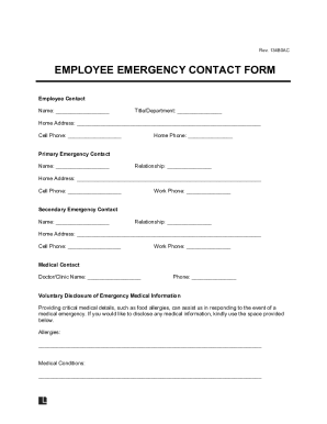 Emergency Contact Form, HIPAA