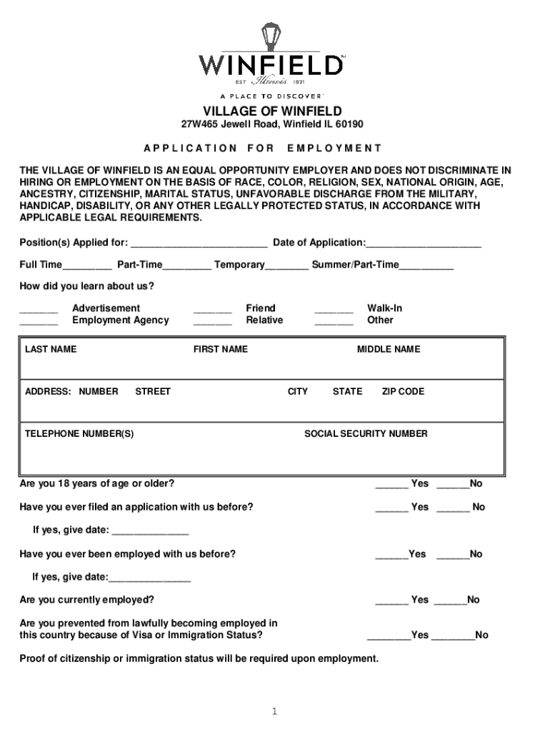Fillable Online Forms and ApplicationsVillage of Winfield, IL Fax Email