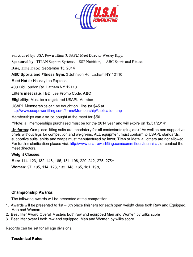 Fillable Online USA Powerlifting (USAPL) Meet Director Wesley Kipp