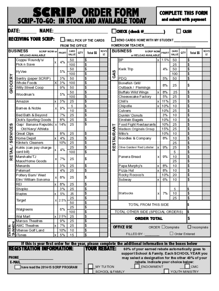Fillable Online Scrip Form - St. Peter's Parish Fax Email Print - pdfFiller