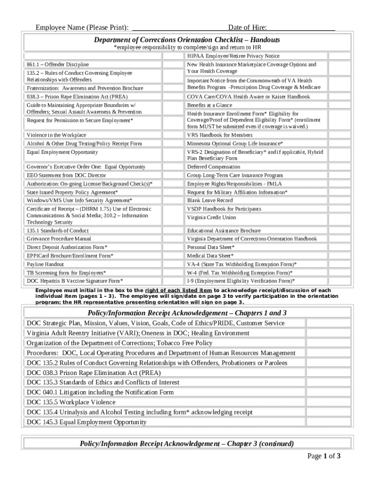 New Employee Orientation Delaware Department of Correction vadoc