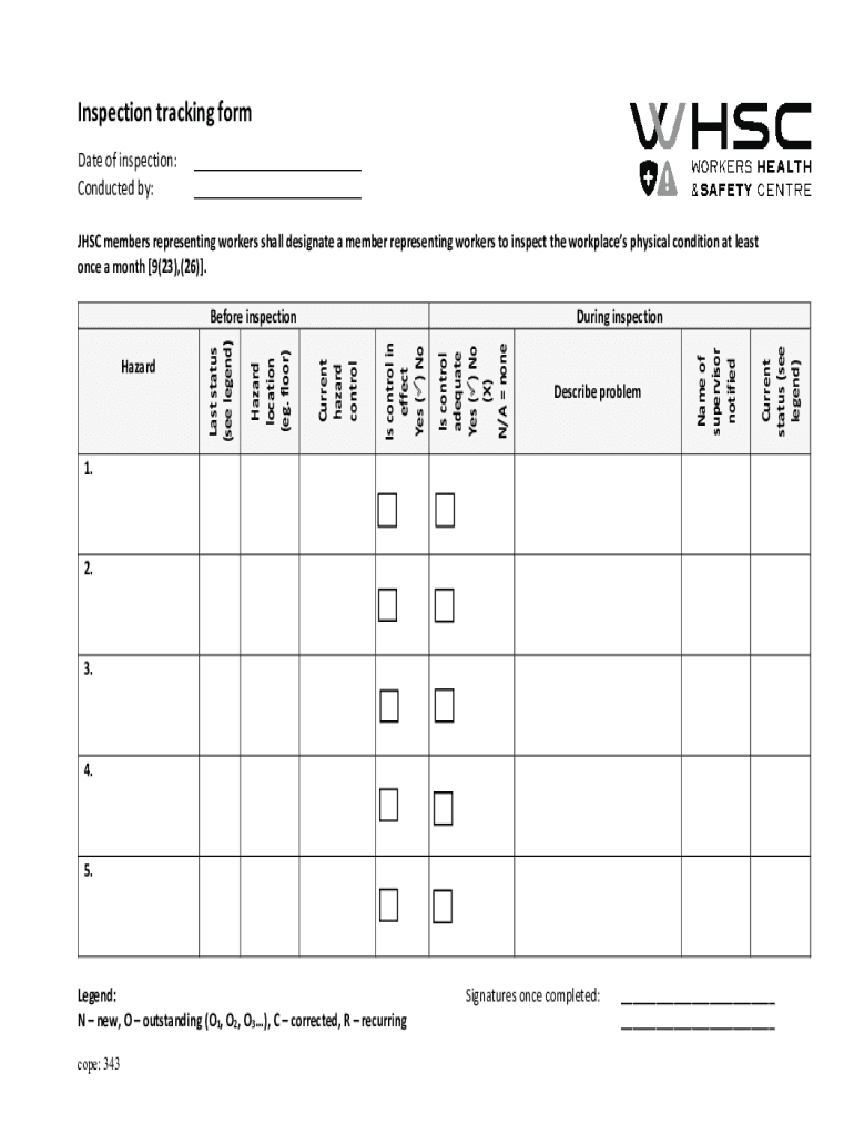 Fillable Online Inspection tracking form Fax Email Print pdfFiller