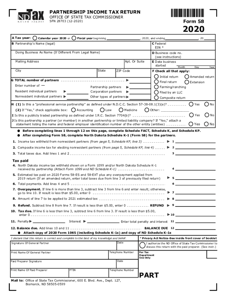 Fillable Online Form 58 Partnership Tax Return 2022 Fax Email Print pdfFiller