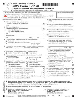 2022 Form IL-1120, Corporation Income and Replacement Tax Return