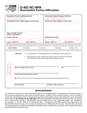 D-403 NC-NPA - Nonresident Partner Affirmation
