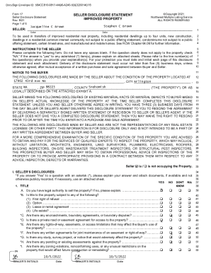 Fillable Online Real Estate Seller Disclosure 17 PDF Form Fax Email ...