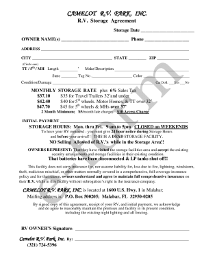 RV STORAGE AGREEMENT