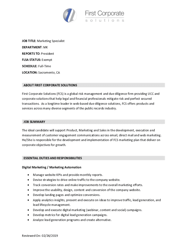 Fillable Online Career Opportunities with First Corporate Solutions