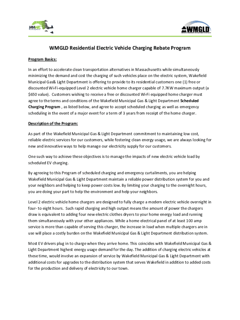 Fillable Online WMGLD Residential Electric Vehicle Charging Rebate
