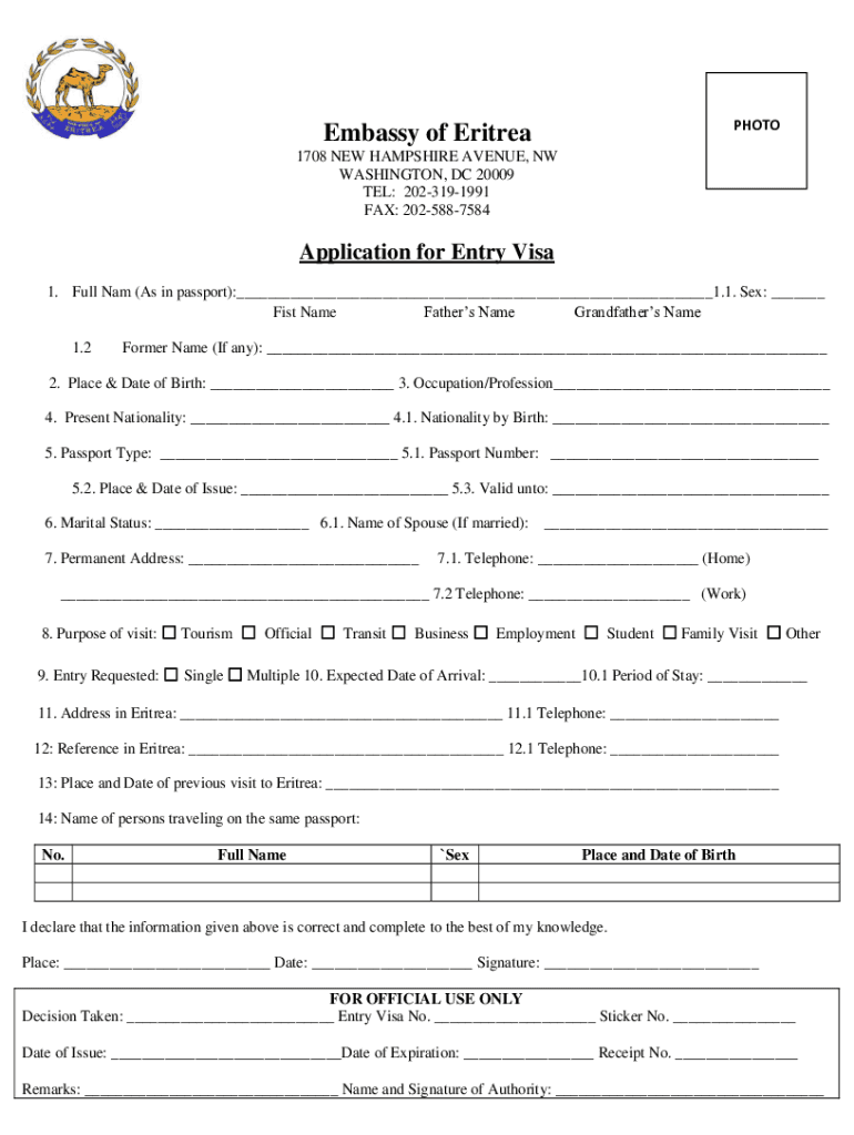 Fillable Online Eritrean Embassy Forms Fill Online Printable Fillable Fax Email Print visum-eritrea-alles-rund-um-dein-visum-f-r-eritrea-unaufschiebbar-de