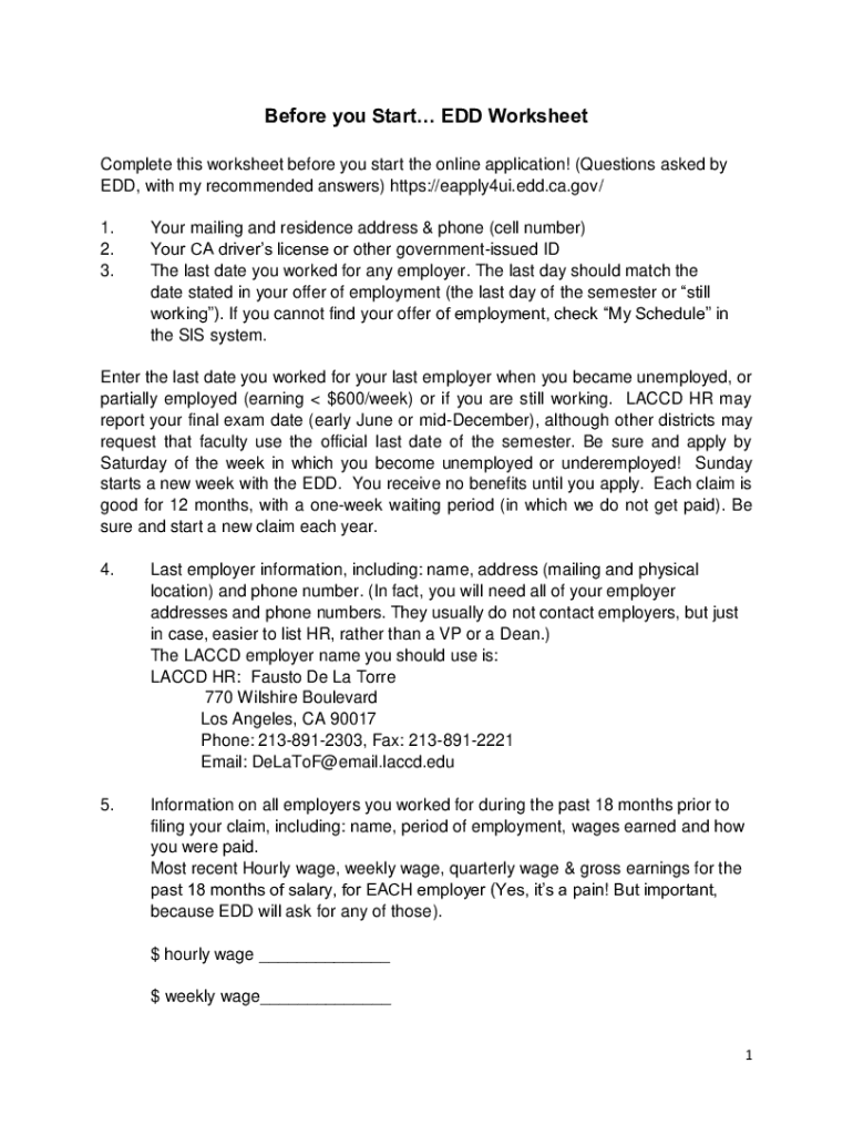 Fillable Online Before you Start EDD Worksheet Fax Email Print pdfFiller