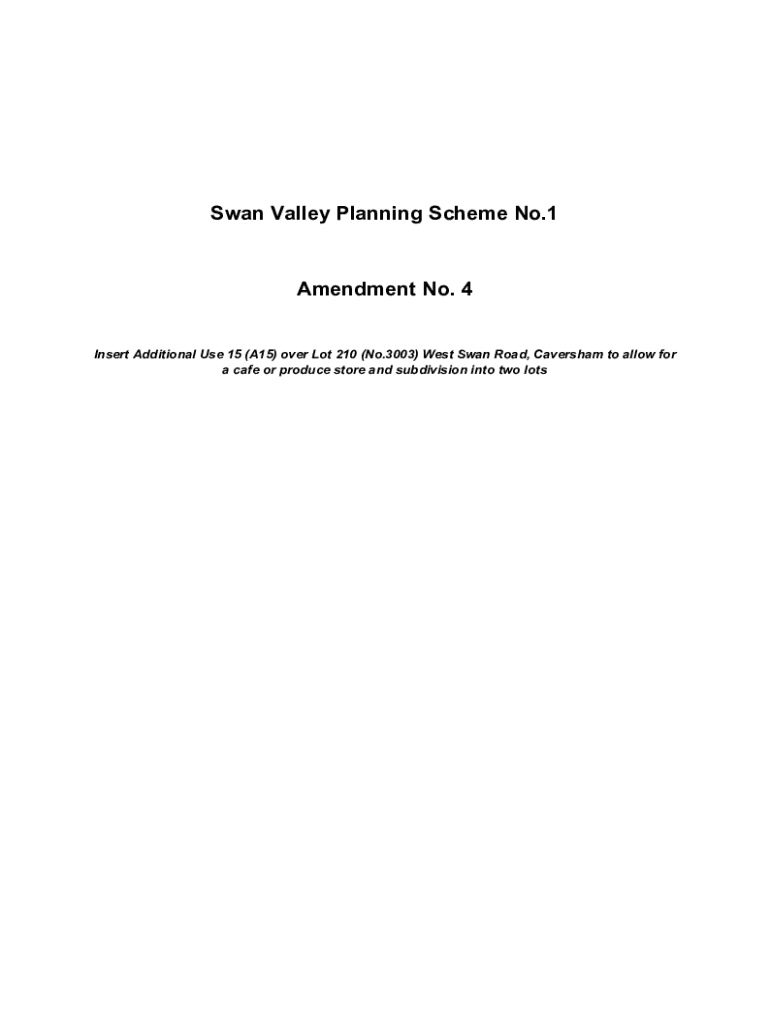Fillable Online Swan Valley Planning Scheme No.1 Amendment No. 4 Fax