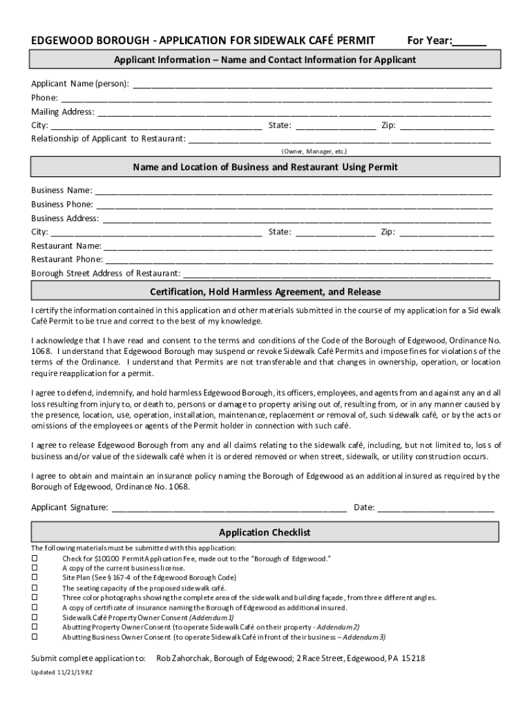 Fillable Online city of new bern sidewalk caf permit application packet