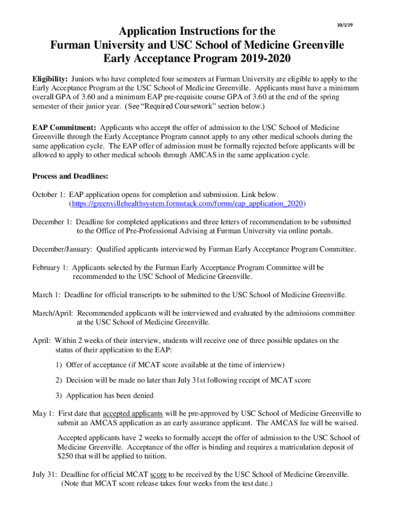 Fillable Online Application Instructions for the Furman University and