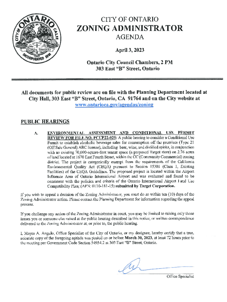Fillable Online ontario planning department ontario city hall Fax Email