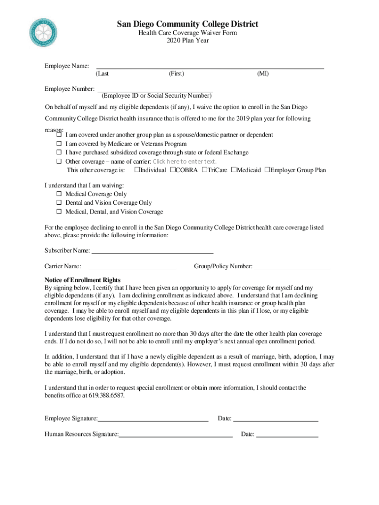 Fillable Online Waiver Form of Employee Group Health Insurance. Fax