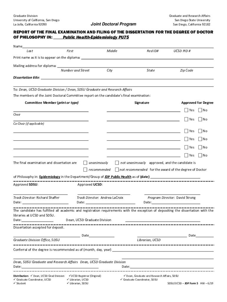 Fillable Online UCSD/SDSU Joint Ph.D. in Public Health Fax Email Print ...
