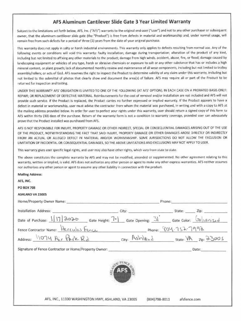 Fillable Online Warranty Forms Fax Email Print - pdfFiller