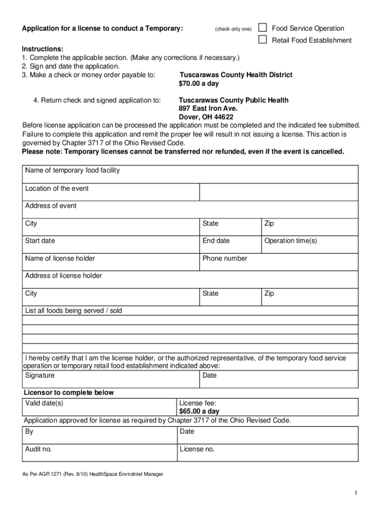 Fillable Online Application for a License to Conduct a Temporary Food Service Fax Email Print