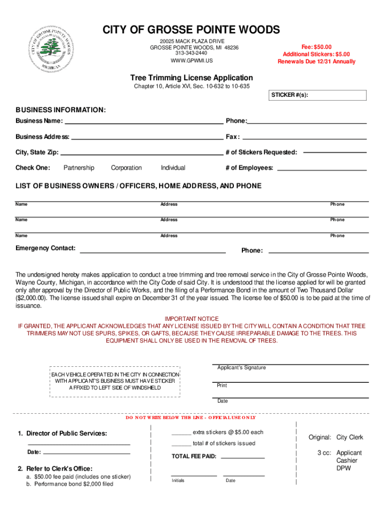Fillable Online Tree Trimming License Application Fax Email Print