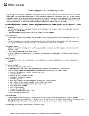 Harper College Dental Hygiene Clinic Patient Agreement
