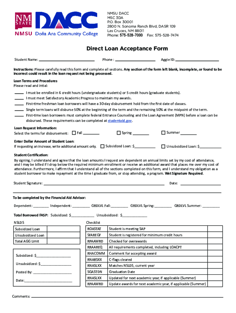 Fillable Online Direct Loan Acceptance Form Fax Email Print - pdfFiller