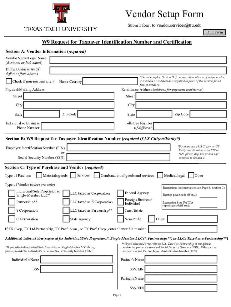 Vendor FormsProcurement Services Preview on Page 1