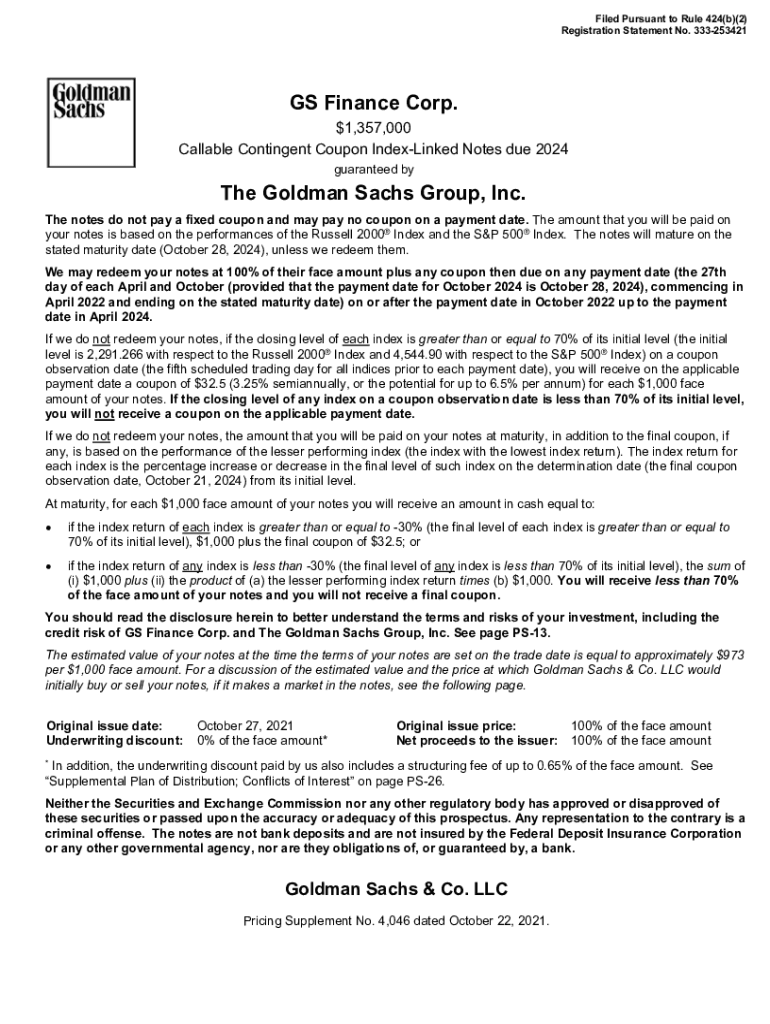 Fillable Online Callable Contingent Coupon IndexLinked Notes due 2024