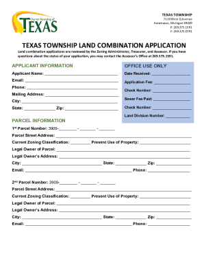 TEXAS TOWNSHIP LAND COMBINATION APPLICATION