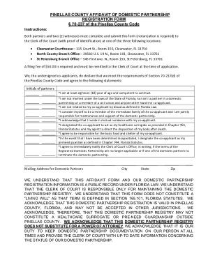 Fillable Online Free fillable PINELLAS COUNTY AFFIDAVIT OF DOMESTIC ...