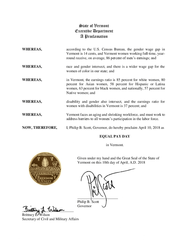 Fillable Online governor vermont This is the gender wage gap in your