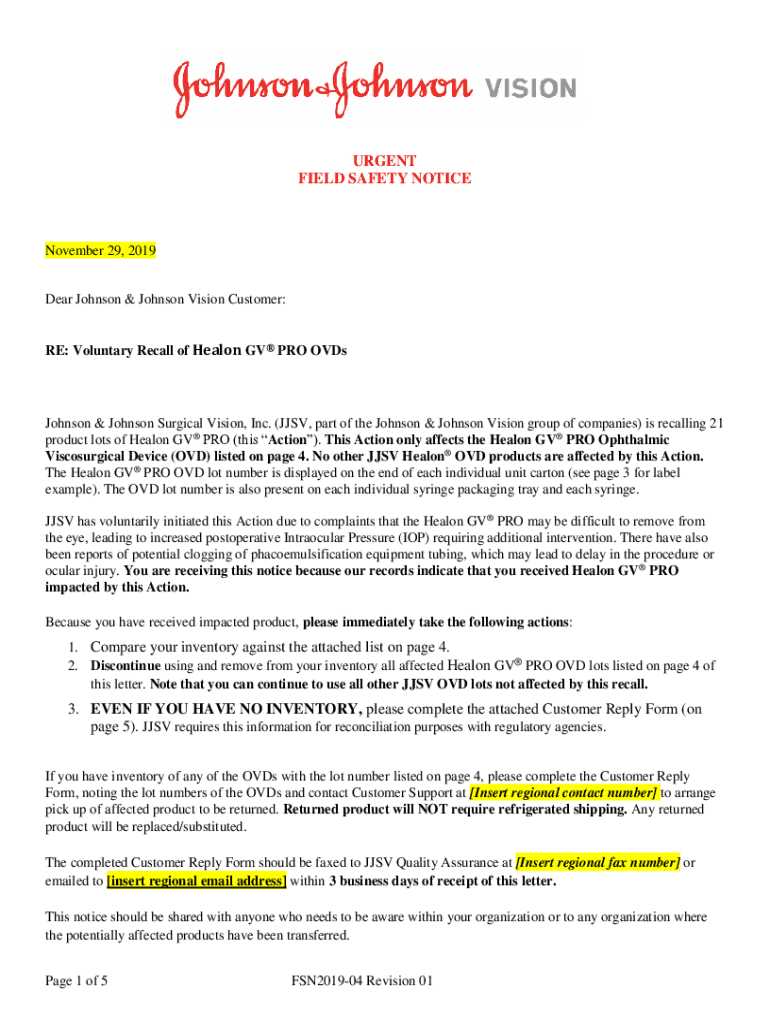 Fillable Online urgent medical device safety correction / field safety