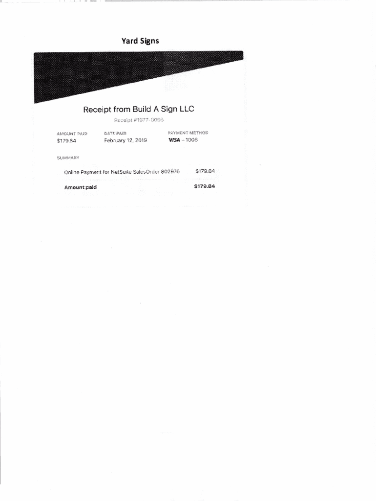 Fillable Online Yard Signs Receipt From Build A Sign LLC Fax Email Fillable online yard signs receipt from build a sign llc fax email