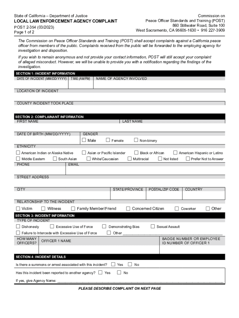 Fillable Online post ca Post 2124 SelfPaced Training Course